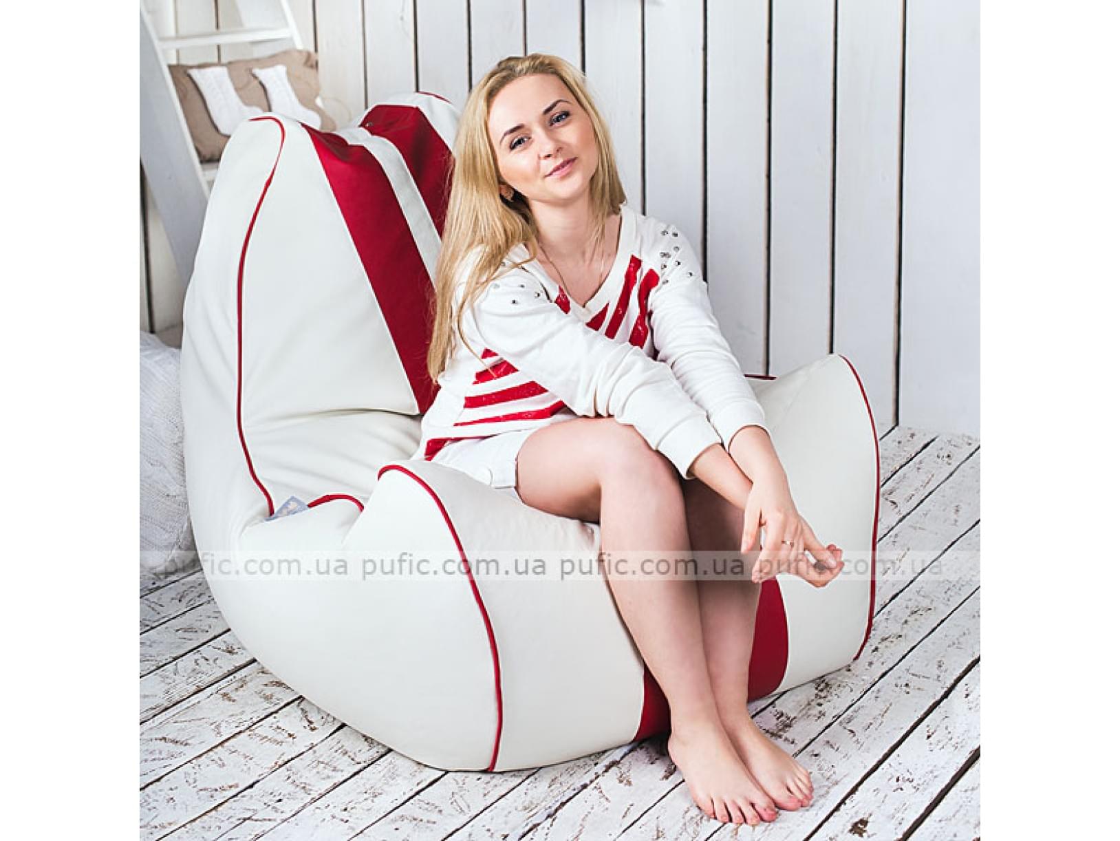 Кресло Ferrari XXL, основа из ткани Zeus White, вставка из ткани Zeus Red - Pufic.com.ua