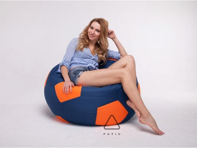 Крісло-м'яч 100 см, основа: тканина Oxford темно-синій, вставка : тканина Oxford оранжевий - Pufic.com.ua - фото 3