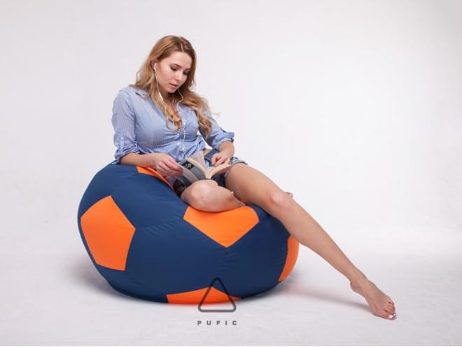 Кресло-мяч 100 см, основа: ткань Oxford темно-синий, вставка : ткань Oxford оранжевый - Pufic.com.ua - фото 1