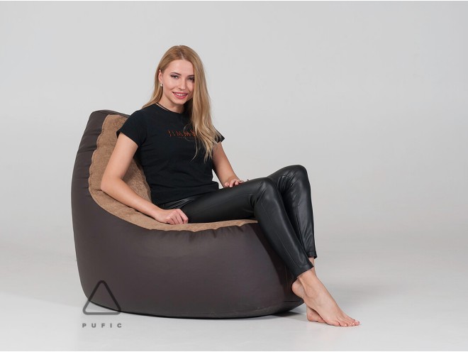 Кресло-мешок "Ибица Премиум", основа: ткань Zeus Deluxe Brown, сидение: ткань New York Nougat - Pufic.com.ua - фото 1